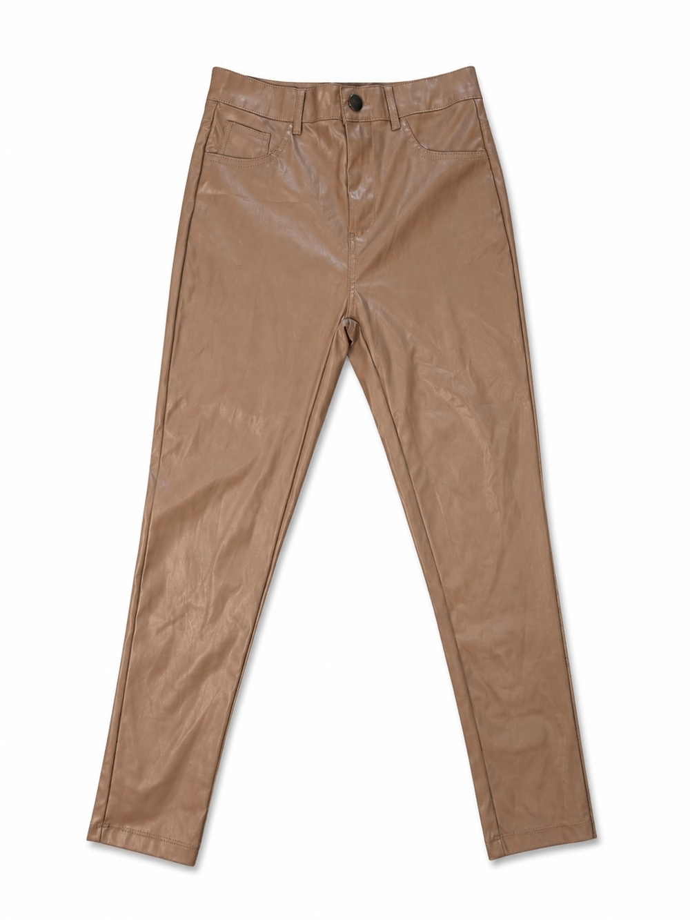 Slim Faux Leather Pants in Camel, Women's Size Medium